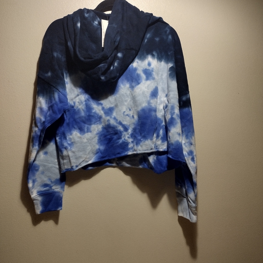 Calvin Klein Jeans Blue Tye Dye Long Sleeve Pullover Cropped Hoodie - Picture 2 of 13